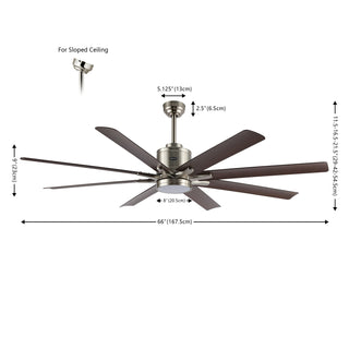 Harbor 66" Contemporary Industrial Iron/Plastic Mobile-App/Remote-Controlled 6-Speed Ceiling Fan with Integrated LED Light