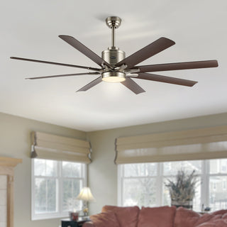 Harbor 66" Contemporary Industrial Iron/Plastic Mobile-App/Remote-Controlled 6-Speed Ceiling Fan with Integrated LED Light