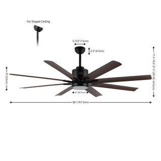 Harbor 66" Contemporary Industrial Iron/Plastic Mobile-App/Remote-Controlled 6-Speed Ceiling Fan with Integrated LED Light