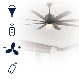 Harbor 66" Contemporary Industrial Iron/Plastic Mobile-App/Remote-Controlled 6-Speed Ceiling Fan with Integrated LED Light