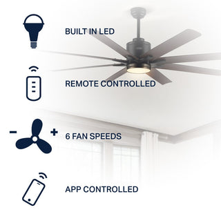 Harbor 66" Contemporary Industrial Iron/Plastic Mobile-App/Remote-Controlled 6-Speed Ceiling Fan with Integrated LED Light