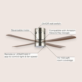 Pauly 52" Contemporary Minimalist Iron/Acrylic Mobile-App/Remote-Controlled 6-Speed Integrated LED Ceiling Fan