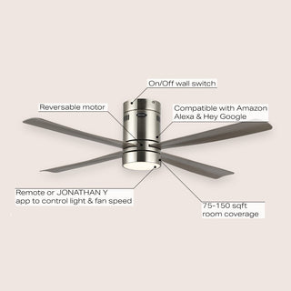 Pauly 52" Contemporary Minimalist Iron/Acrylic Mobile-App/Remote-Controlled 6-Speed Integrated LED Ceiling Fan