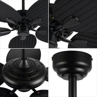 Thompson 52" Bohemian Industrial Iron/Plastic Mobile-App/Remote-Controlled 6-Speed Palm Blade Ceiling Fan