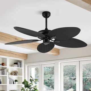 Tropical 52" Bohemian Industrial Iron/Plastic Mobile-App/Remote-Controlled 6-Speed Palm Blade Ceiling Fan