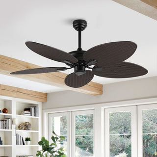 Thompson 52" Bohemian Industrial Iron/Plastic Mobile-App/Remote-Controlled 6-Speed Palm Blade Ceiling Fan