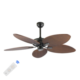 Thompson 52" Bohemian Industrial Iron/Plastic Mobile-App/Remote-Controlled 6-Speed Palm Blade Ceiling Fan