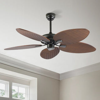 Thompson 52" Bohemian Industrial Iron/Plastic Mobile-App/Remote-Controlled 6-Speed Palm Blade Ceiling Fan