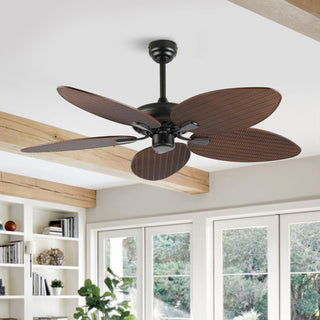 Thompson 52" Bohemian Industrial Iron/Plastic Mobile-App/Remote-Controlled 6-Speed Palm Blade Ceiling Fan