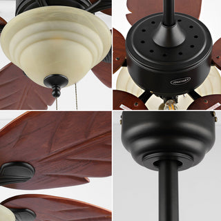 Quincy 52" Coastal Bohemian Iron/Wood Palm Leaf LED Ceiling Fan with Pull Chain