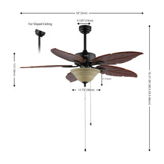 Quincy 52" Coastal Bohemian Iron/Wood Palm Leaf LED Ceiling Fan with Pull Chain