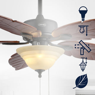 Quincy 52" Coastal Bohemian Iron/Wood Palm Leaf LED Ceiling Fan with Pull Chain