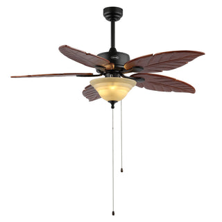 Quincy 52" Coastal Bohemian Iron/Wood Palm Leaf LED Ceiling Fan with Pull Chain