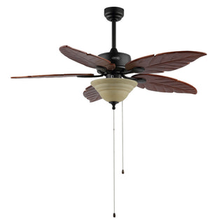 Quincy 52" Coastal Bohemian Iron/Wood Palm Leaf LED Ceiling Fan with Pull Chain