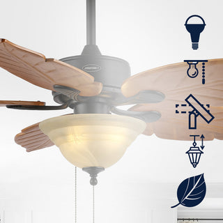 Quincy 52" Coastal Bohemian Iron/Wood Palm Leaf LED Ceiling Fan with Pull Chain