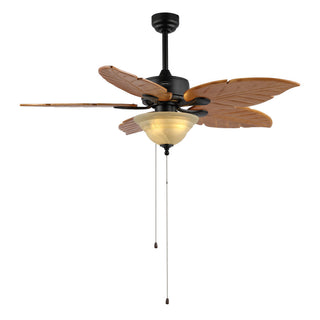 Quincy 52" Coastal Bohemian Iron/Wood Palm Leaf LED Ceiling Fan with Pull Chain