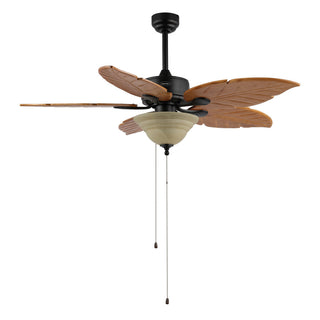 Quincy 52" Coastal Bohemian Iron/Wood Palm Leaf LED Ceiling Fan with Pull Chain