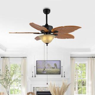 Quincy 52" Coastal Bohemian Iron/Wood Palm Leaf LED Ceiling Fan with Pull Chain