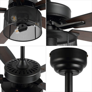 Sofucor 52"  Farmhouse Industrial Iron/Wood Mobile-App/Remote-Controlled LED Ceiling Fan