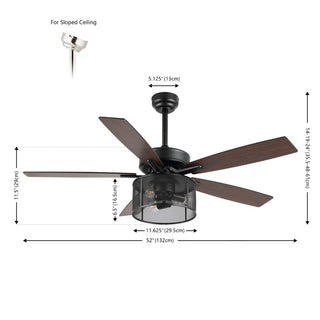 Sofucor 52"  Farmhouse Industrial Iron/Wood Mobile-App/Remote-Controlled LED Ceiling Fan