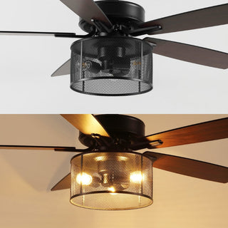 Sofucor 52"  Farmhouse Industrial Iron/Wood Mobile-App/Remote-Controlled LED Ceiling Fan