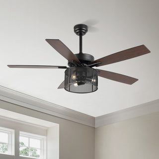 Sofia 52"  Farmhouse Industrial Iron/Wood Mobile-App/Remote-Controlled LED Ceiling Fan