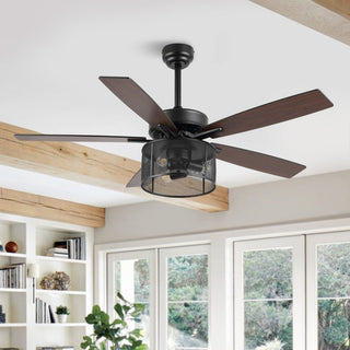 Sofucor 52"  Farmhouse Industrial Iron/Wood Mobile-App/Remote-Controlled LED Ceiling Fan