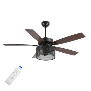 Sofucor 52"  Farmhouse Industrial Iron/Wood Mobile-App/Remote-Controlled LED Ceiling Fan