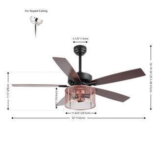 Sofia 52"  Farmhouse Industrial Iron/Wood Mobile-App/Remote-Controlled LED Ceiling Fan