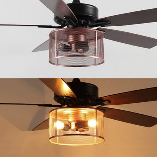 Sofia 52"  Farmhouse Industrial Iron/Wood Mobile-App/Remote-Controlled LED Ceiling Fan