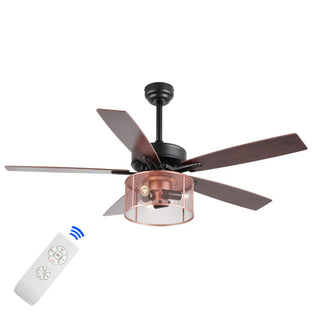 Sofia 52"  Farmhouse Industrial Iron/Wood Mobile-App/Remote-Controlled LED Ceiling Fan