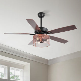 Sofia 52"  Farmhouse Industrial Iron/Wood Mobile-App/Remote-Controlled LED Ceiling Fan