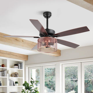 Sofia 52"  Farmhouse Industrial Iron/Wood Mobile-App/Remote-Controlled LED Ceiling Fan