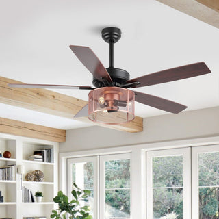 Sofia 52"  Farmhouse Industrial Iron/Wood Mobile-App/Remote-Controlled LED Ceiling Fan