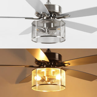 Sofia 52"  Farmhouse Industrial Iron/Wood Mobile-App/Remote-Controlled LED Ceiling Fan