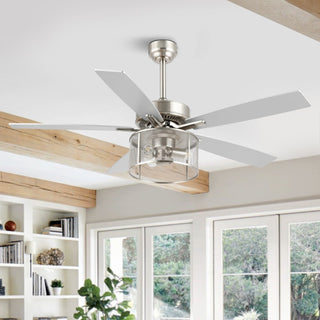 Sofia 52"  Farmhouse Industrial Iron/Wood Mobile-App/Remote-Controlled LED Ceiling Fan