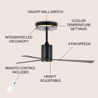 Levien 52" 1-Light Contemporary Minimalist 6-Speed Iron Height Adjustable Integrated LED Ceiling Fan with Remote