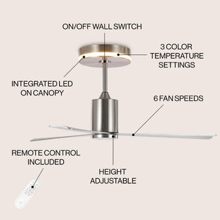 Levien 52" 1-Light Contemporary Minimalist 6-Speed Iron Height Adjustable Integrated LED Ceiling Fan with Remote