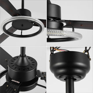 Etokfoks 52" Modern Industrial Iron/Acrylic/Wood Remote-Controlled 6-Speed Integrated LED Ceiling Fan