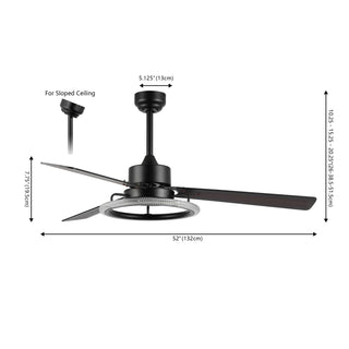 Etokfoks 52" Modern Industrial Iron/Acrylic/Wood Remote-Controlled 6-Speed Integrated LED Ceiling Fan