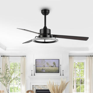 Etokfoks 52" Modern Industrial Iron/Acrylic/Wood Remote-Controlled 6-Speed Integrated LED Ceiling Fan