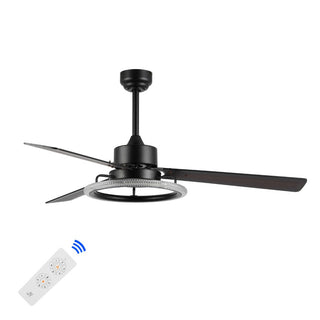 Etokfoks 52" Modern Industrial Iron/Acrylic/Wood Remote-Controlled 6-Speed Integrated LED Ceiling Fan