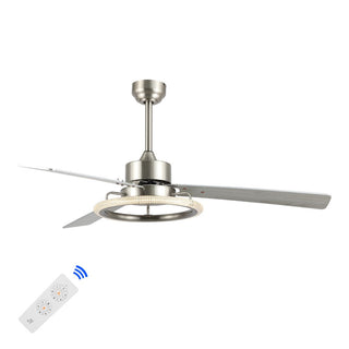 Etokfoks 52" Modern Industrial Iron/Acrylic/Wood Remote-Controlled 6-Speed Integrated LED Ceiling Fan