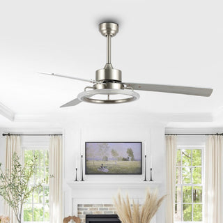 Etokfoks 52" Modern Industrial Iron/Acrylic/Wood Remote-Controlled 6-Speed Integrated LED Ceiling Fan