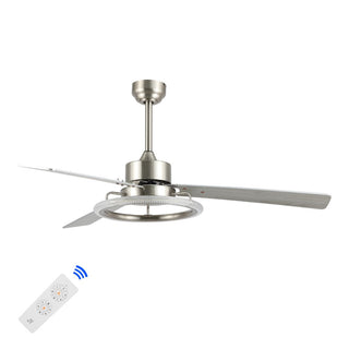 Etokfoks 52" Modern Industrial Iron/Acrylic/Wood Remote-Controlled 6-Speed Integrated LED Ceiling Fan