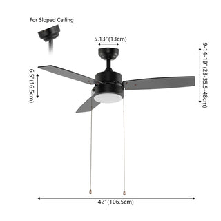 Minfeng 42" 1-Light Modern Minimalist 3-Speed Iron Height Adjustable Integrated LED Ceiling Fan with Pull Chains