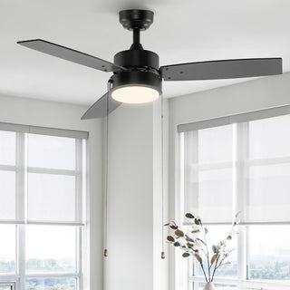 Minfeng 42" 1-Light Modern Minimalist 3-Speed Iron Height Adjustable Integrated LED Ceiling Fan with Pull Chains