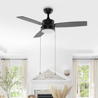 Minfeng 42" 1-Light Modern Minimalist 3-Speed Iron Height Adjustable Integrated LED Ceiling Fan with Pull Chains