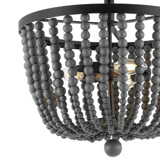 Kari Wood Bead 16" Bohemian Farmhouse Iron LED Semi Flush Mount