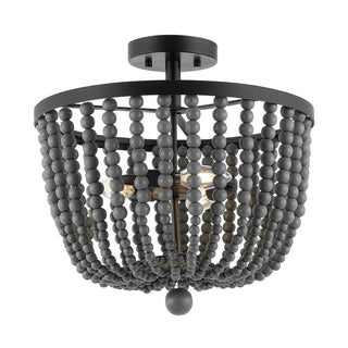 Kari Wood Bead 16" Bohemian Farmhouse Iron LED Semi Flush Mount